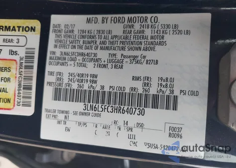 2017 Lincoln Mkz Reserve z USA, uszkodzony, nr VIN 3LN6L5FC3HR640730